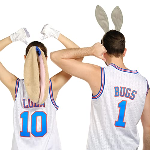 Funcredible Bunny Ears Headband & Hairtie Set – Gray Rabbit Ear Headband with Brown Floppy Scrunchie – Costume Headwear for Women and Men