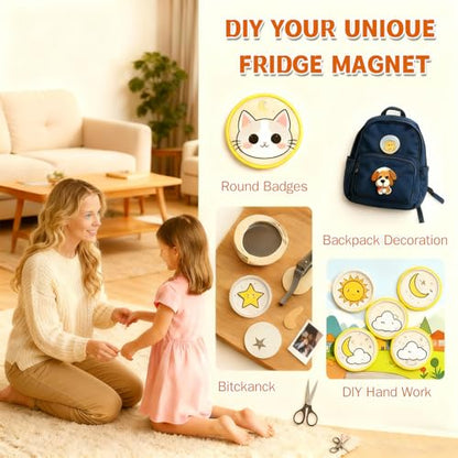 1+1.25+2.28in Round Fridge Magnet Maker Machine, Button Maker Press Kit with Photo Cutter + 150 Set Magnet + 150 Set Pin Materials+ 100 Sheets of Photo Paper