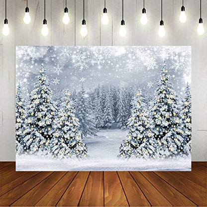 Mocsicka Winter Scene Backdrop Snowy Christmas Pine Tree Halo Spots Photography Background White Wonderland Snowflake Forest Party Holiday Photoshoot Props (White, 7x5ft) - color: white, size: 7x5ft