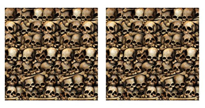 Beistle Catacombs Backdrop Wall Decorations – 2 Realistic Skull and Bone Printed Plastic Wall Coverings, Halloween Haunted House Party Décor Indoor Spooky Scene Background Display, 4 Ft x 30 Ft Each - style: Catacombs - 2 Piece