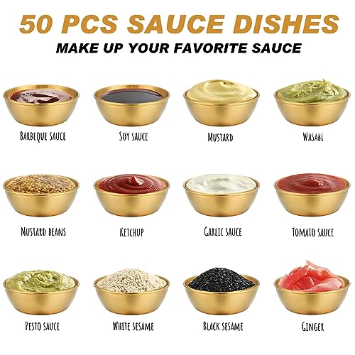 Tanlade 50 Pcs Metal Sauce Bowls 3.2 Inch Round Stainless Steel Seasoning Dishes Cups Mini Saucers Plates Small Sushi Dipping Bowls for Prep Ramekins Kitchen Party Supplies(Gold) - color: Gold