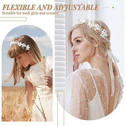 Retrowavy 2 Pcs Flower Girl Headpiece, Flower Girl Hair Accessories Rhinestone Crystal Princess Pearl Headband Bridal Hair Headband for Wedding First Communion(Silver) - color: Silver