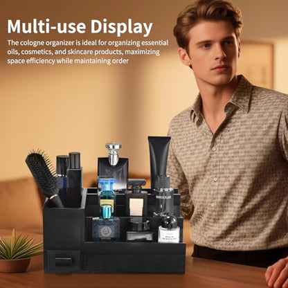 Perfume Stand Organizer for Men, 3 Tier Perfume Display Shelf with Velvet Lining Drawer and Hidden Compartment,Great Gift for Father, Men (Black - 1 Drawer) - style: 1 drawer - Black