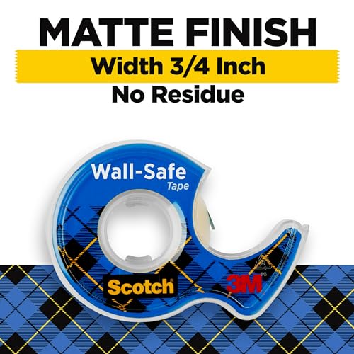 Scotch Wall-Safe Tape, 1 Dispenser Roll, Removable Wall Safe Tape, for Hanging Photos, Art, Décor, 3/4 in x 650 in - size: 1 Roll