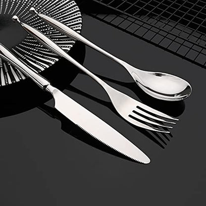 JASHII Silverware, Luxury Royal 16 Pieces 18/10 Stainless Steel Steak Knife and Spoon Fork Flatware Utensils Set Service for 4, Simple Look, Modern Design, Dishwasher Safe