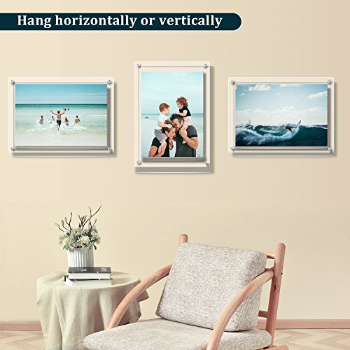 AMEITECH Acrylic Floating Picture Frame, 11x14 Double Panel Clear Wall Mount Document Certificate Frames (Inner Max Size is 9 x12.5 inch) - size: 11 x 14 inch