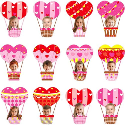 60pcs Valentine's Day Theme DIY Cutouts Hot Air Balloon Bulletin Board Decoration Set Heart Shape Balloon Paper Cut-Outs Decor for Valentines Classroom DIY Photo Craft Party School Wall Door Supplies - style: Valentine's Day Hot Air Balloon