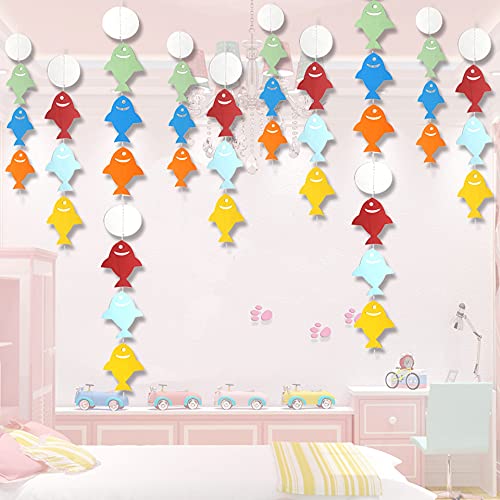 Lauthen.S Colorful Fish Garland, 6pcs Fish Dot Circles Paper Garland Decorations for Birthday Backdrop Ocean Themed Baby Shower Party Supplies Classroom Home Decor(Colorful) - color: Colorful Fishes & Dot Circles
