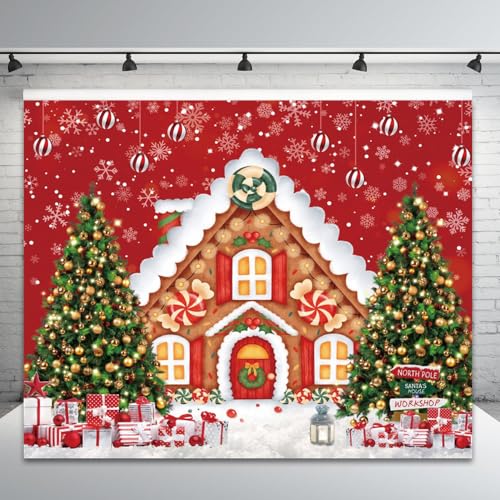 Christmas Backdrop - Winter Merry Christmas Photo Backdrop 10x8ft Gingerbread House Xmas Tree Gift Background Party Decor Prop - color: NKY05219