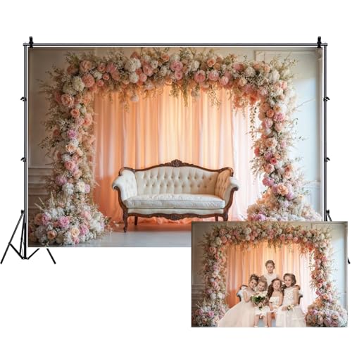 Renaiss Fabric Flower Wall Backdrops for Photography Interior Room Wedding Pink Rose Flowers Garland Photoshoot Background Bridal Shower Birthday Party Decor Photoshoot Props 5x4ft - color: XH008, size: 5Wx4H FT