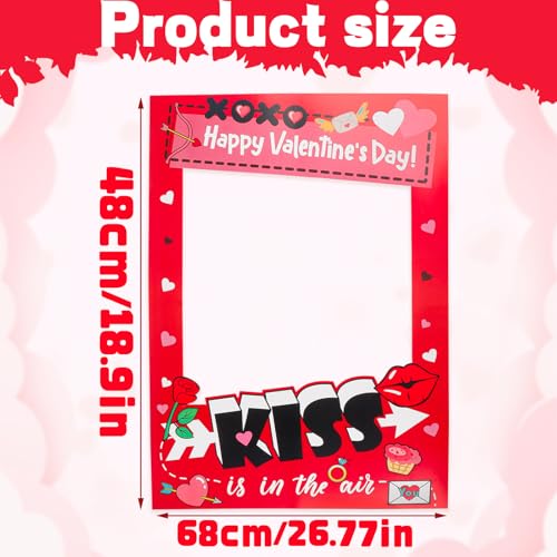 Valentine's Day Photo Booth Frame - Red Pink Kiss is in The Air Funny Paper Photo-Props Background Photography, Romantic Valentine's Day Party Supplies for Couples, Galentine's & Date Night - color: Valentine Party Photobooth Props