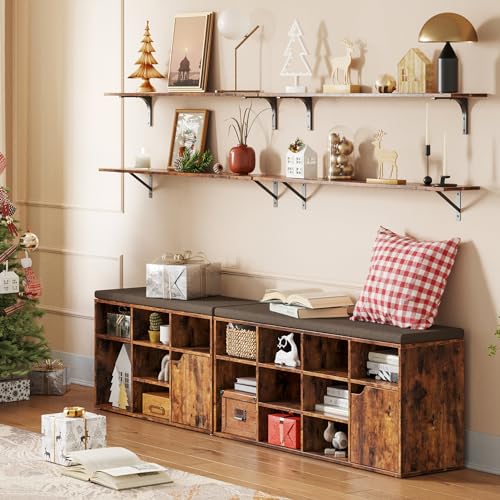 DINZI LVJ Long Wall Shelves, 47.3Inch Floating Shelves Set of 2, Extra Large Wall Storage Ledges with Sturdy Metal Brackets for Living Room, Bathroom, Bedroom, Kitchen, Rustic Brown - color: Rustic Brown, size: 47.3 Inch
