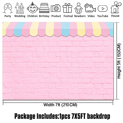 Pink Brick Wall Ice Cream Parlor Photography Background 7X5ft Fabric Princess Girl Kids Baby Girl Birthday Party Backdrops Dessert Cake Table Decor Props Supplies - size: 7x5ft(210x150cm)