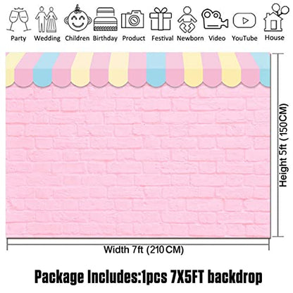 Pink Brick Wall Ice Cream Parlor Photography Background 7X5ft Fabric Princess Girl Kids Baby Girl Birthday Party Backdrops Dessert Cake Table Decor Props Supplies - size: 7x5ft(210x150cm)