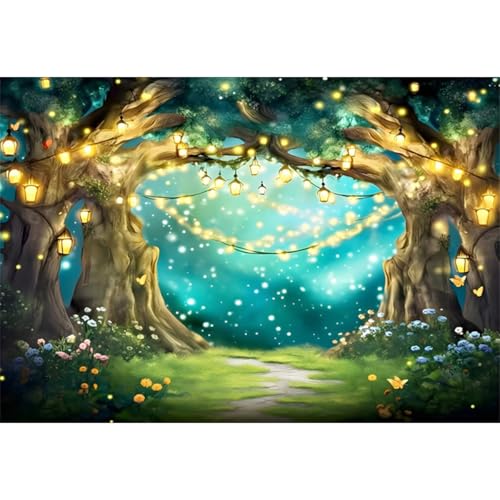 YongFoto Enchanted Forest Backdrop 8x6ft Wildflowers Mushroom Butterfly Spring Garden Fairy Tale Wonderland Photography Background Kids Birthday Party Banner Portraits Photoshoot Wallpaper Props - color: Style 1, size: 8ftx6ft