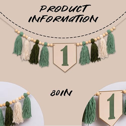 Upfirst Green Wild One High Chair Banner - 1st Birthday Party Decorations Supplies,Wild One Theme First Birthday Party Banner for Anniversary/Cake Smash Photo Prop