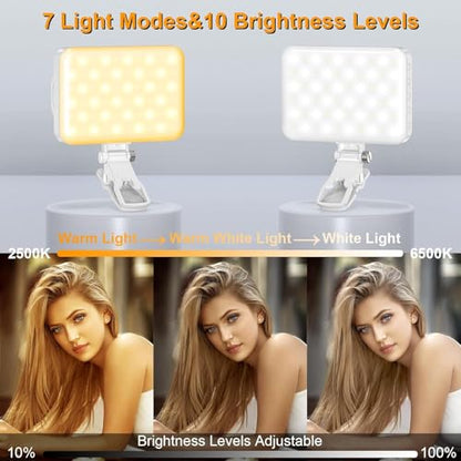 Selfie Light, LED Camera Light Video Lights 60 LED 2200mAh Rechargeable Phone Light 7 Modes, 10-Level Brightness, Portable Clip on Light for Phone/Tablet/Laptop White - color: White