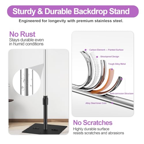 EMART Backdrop Stand Heavy Duty, 10x10Ft Pipe and Drape Backdrop Stand, Stable Background System Kit with 2 Metal Bases, 12 Stainless Steel Poles for Parties, Wedding, Birthday, Photography