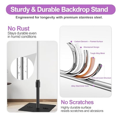 EMART Backdrop Stand Heavy Duty, 10x10Ft Pipe and Drape Backdrop Stand, Stable Background System Kit with 2 Metal Bases, 12 Stainless Steel Poles for Parties, Wedding, Birthday, Photography