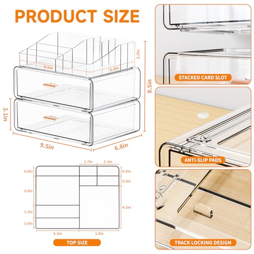 Yieach Clear Acrylic Makeup Organizers Countertop for Dresser,Desk,Bathroom Vanity,3 Tier Stackable Make up Holders and Makeup Cabinet,Tiered Cosmetic Storage and Make up Containers for Palette,Brush - size: 2 Drawers