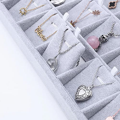 24 Grids Stackable Jewelry Tray Organizer with Removable Dividers, Velvet Jewelry Display Tray for Earrings Necklaces Bracelet Rings Display Showcase - Grey - color: Grey