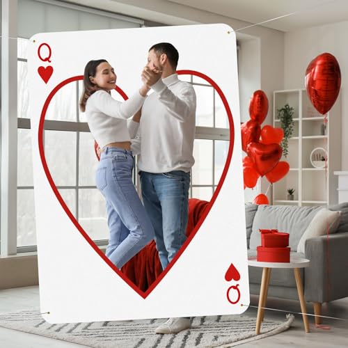 Aurelema 2m Large Valentine's Day Photo Booth Props Party Decoration Stand Poker Player Cards Backdrop Red Heart Cutout Valentine's Day Background for Photoshoot Wedding Birthday Bridal Shower