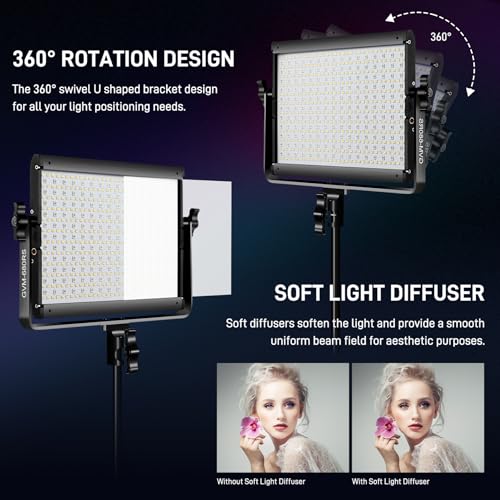 GVM Upgraded 680 RGB LED Video Light with Lightings Stand Kit, 50W Photography Lighting with Bluetooth Control, Studio Light with 18 Lighting Scenes, led Panel Lights for Video Recording, 8500lux/0.5m - size: 1 Pack with Light Stand