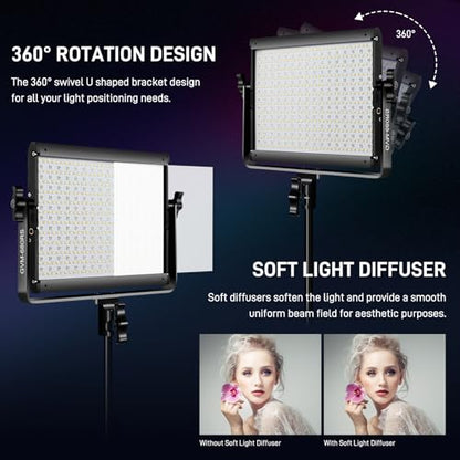 GVM Upgraded 680 RGB LED Video Light with Lightings Stand Kit, 50W Photography Lighting with Bluetooth Control, Studio Light with 18 Lighting Scenes, led Panel Lights for Video Recording, 8500lux/0.5m - size: 1 Pack with Light Stand