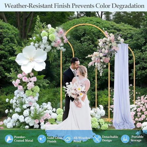 Antizz Arch Backdrop Stand,7.2FT, 6.6FT, 6FT Set of 3 Metal Gold Balloon Arch Stand Kit Wedding Arch Stand for Baby Shower Birthday Party Event Decoration Garden Floral Balloon Arch with Base - size: 7.2f+6.6ft+6ft