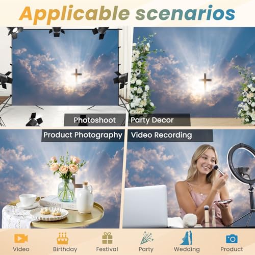 5x7ft Photography Backdrop Christian Cross Appears Bright Sky Photo Backdrop Photography Background for Photoshoot Portrait Video Party Photo Studio Prop Booth - color: Color5