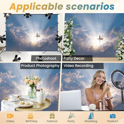 5x7ft Photography Backdrop Christian Cross Appears Bright Sky Photo Backdrop Photography Background for Photoshoot Portrait Video Party Photo Studio Prop Booth - color: Color5