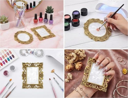2 Pcs Nail Art Palette Nail Mixing Palette Polish Color Mixing Plate Golden Edge Nail Holder Display Board Cosmetic Mixing Tools (Gold) - color: Glod/Two Pieces