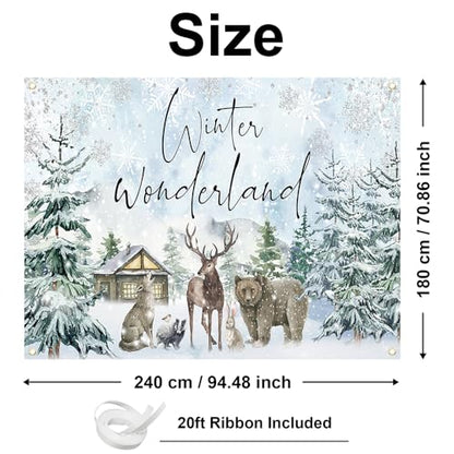 Mocsicka Winter Wonderland Backdrop Banner Reindeer Forest Winter Wonderland Baby Shower Holiday Party Decorations Photo Booth Props (8x6ft) - size: 8x6ft