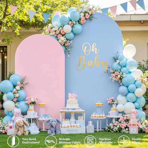 Wedding Arch Backdrop Cover, 6FT Blue Pink Arch Cover Stretchy Backdrops, Double-Sided Arch Stand Covers for Gender Reveal, Baby Shower, Birthday Party Decoration - color: Pink+Blue, size: 6FT