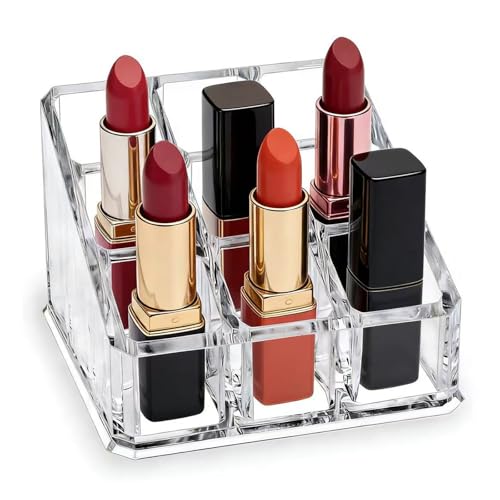 Clear Acrylic Lipstick Lip Gloss Organizer 9 Slots Small Comestic Display Holder for Nail Polish Essential Oil - size: 9 Spaces