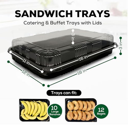 5 Pack Catering Trays with Lids – 17" Serving Tray with Lid, Heavy Duty Recyclable Plastic Party Platters for Catering, Buffet, Picnics & Events – Food Trays with Clear Lid (17.72 x 12.20 x 2.95 inch) - size: 5 Pack - 18 x 12in