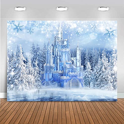 Mocsicka Winter Frozen Wonderland Backdrop Wonderland Party Decorations Crystal Ice Castle Photography Background for Kids Photo Studio Props - size: 10x7ft