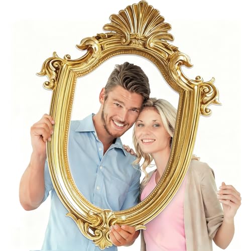 32 x 24 Inch Large Vintage Photo Props Gold Foam Board Wonderland Party Supplies Gold Vintage Friends Photo Round Frame Golden Picture Frame for Wedding Birthday Bridal Baby Shower Party Decoration