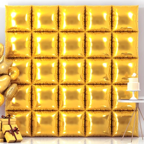 25PCS Gold Square Foil Balloon Wall Backdrop Double Sided Gold Square Sided Balloon Tunnel Kit for New Year Birthday Graduation Wedding Anniversary Cocktail Party Decorations - color: Gold