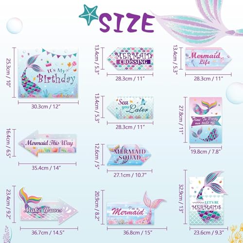 WERNNSAl 10PCS Mermaid Birthday Party Decorations - Ocean Party Decorations for Girls Kids Mermaid Birthday Party Supplies under The Sea Mermaid Sign for Home Door Yard Wall Decor - style: Mermaid A002