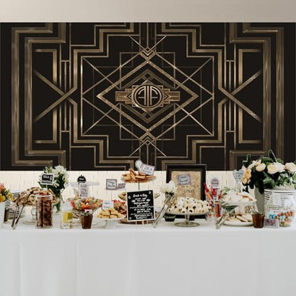 20x10ft Theme Backdrops for Photography Black and Golden Retro Texture Background Luxury Party Crazy Carnival Happy Birthday Party Portrait Booth Photo Studio Video Shooting Props - size: 20x10ft