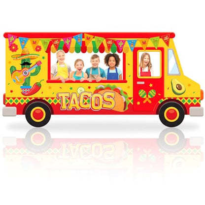 Haull Tacos Birthday Mexican Theme Fiesta Party Truck Photo Prop Ice Cream Frame Decoration Large Fabric Backdrop Banner Carnival Themed Photo Booth Prop Background for Summer Holiday Shower Birthday - style: Tacos