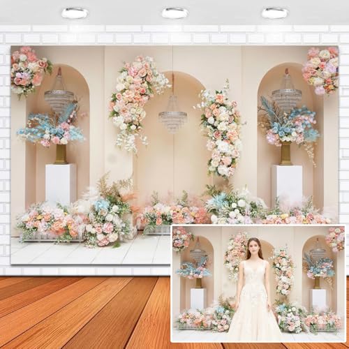 Leowefowa 10x8ft Vinyl Romantic Rose Flower Wedding Backdrop Floral Wall Photography Background Bridal Shower Wedding Party Decorations Anniversary Wedding Birthday Backgrounds Studio Props - size: 10x8ft