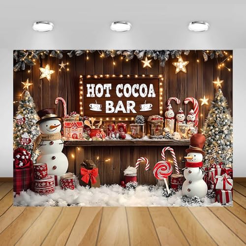 AIBIIN 7x5ft Christmas Hot Cocoa Backdrop Candy Shop Snowman Photography Background Winter Christmas Party Photo Props for Baby Shower Birthday Family Party - color: Hot Cocoa Bar, size: 7x5ft