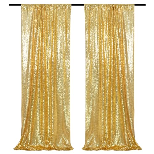 PartyDelight Gold Sequin Backdrop Curtains 2x8ft 2 Panels - High Density 3mm Shimmer Sequin Background Sparkly Photography Drapes for Wedding Anniversary Birthday Party & Event Decor - color: Gold, size: 24"W x 96"L (Pack of 2)