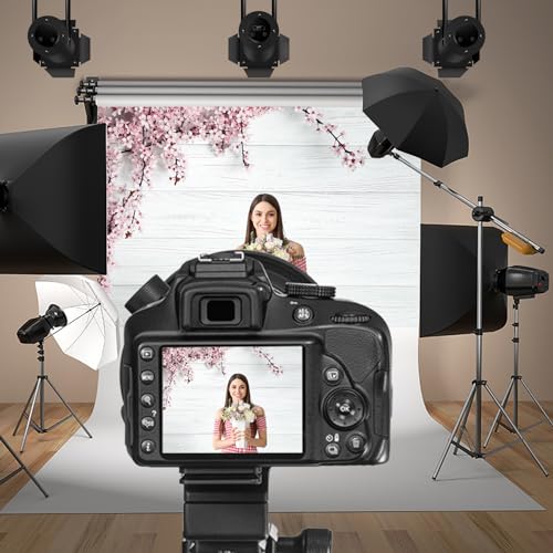 9x6ft Valentine's Day Backdrop Countryside Rustic White Wood Plank with Wood Texture Spring Pink Blossom Peach Apricot Cherry Background Children Baby Adults Portraits Backdrop - size: 9x6ft