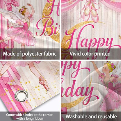 Ballerina Girl Backdrop Cute Ballet Photography Background Pink Princess Party Supplies for Girls Birthday Baby Shower Dance Decor Banner Portrait Photo Booth Studio Props 10x7ft FU059YL - size: 10x7ft