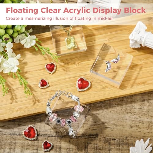 16 PCS Acrylic Display Block, 2 x 2 x 0.8 Inches Square, Clear Polished Cube Jewelry Display Stand