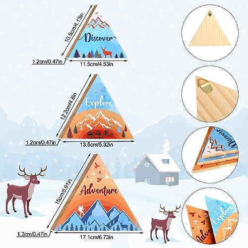 Jetec 3 Pcs 3 Size Wooden Mountain Sign for Cabin, Rustic Mountain Wall Decor, Adventure Camping Cabin Decor Sign for Living Room Bedroom Shelf Decoration(Orange and Blue) - color: Orange and Blue