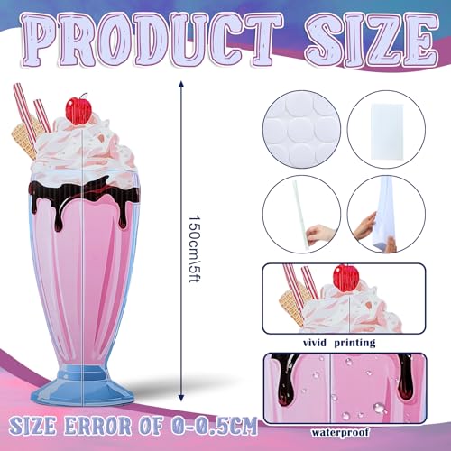 Jetec 5 Feet Milkshake Cardboard Cutout Stand Up Life Size Ice Cream Candy Land Party Decoration Photo Props Backdrop Standup for Summer Pool Beach Baby Shower Wedding Birthday Candy Land Party Supply - size: 5 feet, style: Milkshake